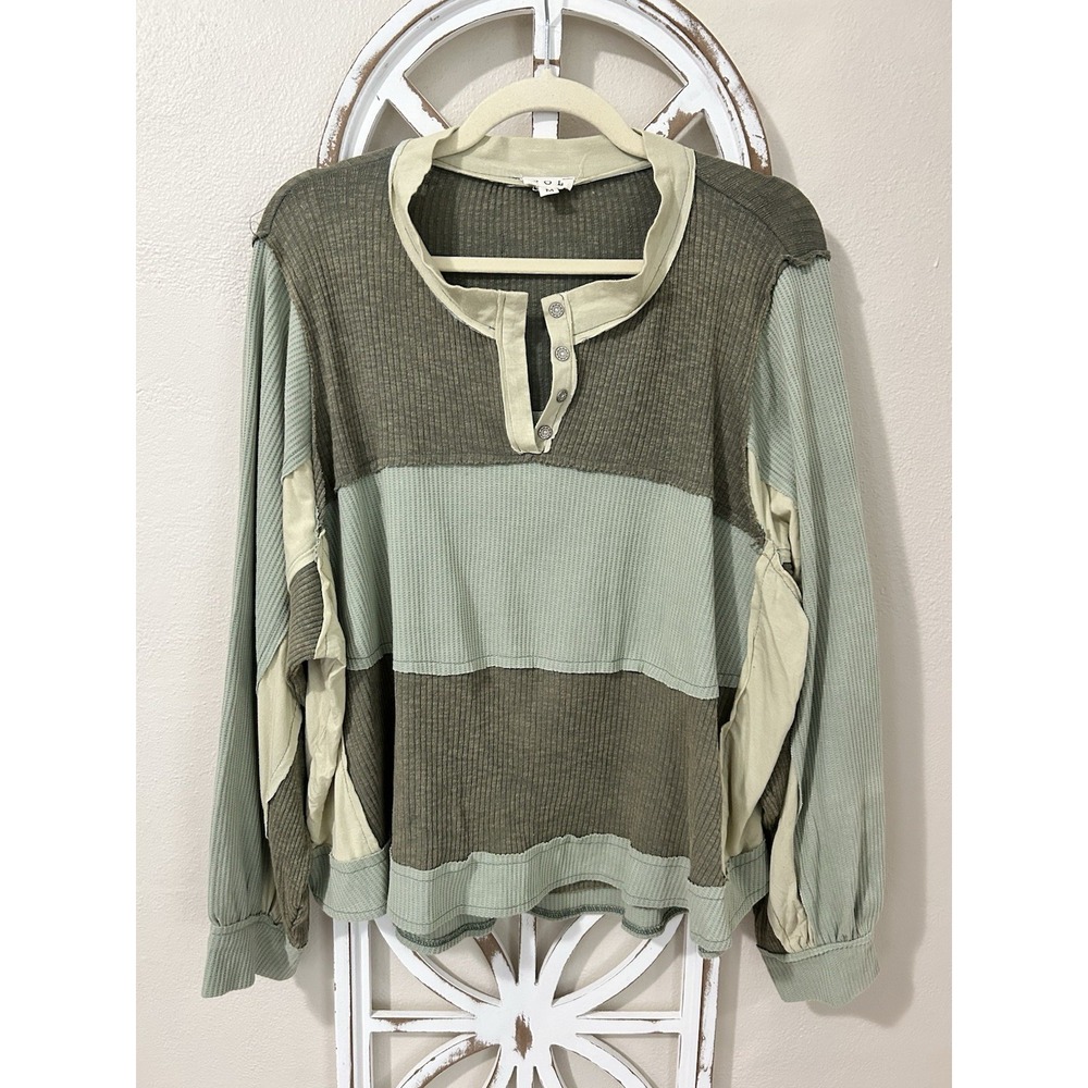 POL medium Green Mixed Media Oversized Long Sleeve Top